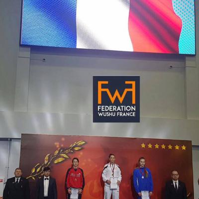 Delphine Stambouli remporte la médaille d'or aux Wushu Stars 2017 de Moscou (crédit photo: Fédération Wushu France).